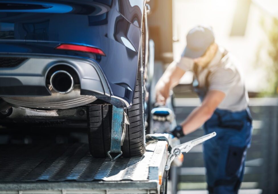 Towing,Truck,Delivery.,Shipping,Modern,Vehicle,To,Car,Dealership,From